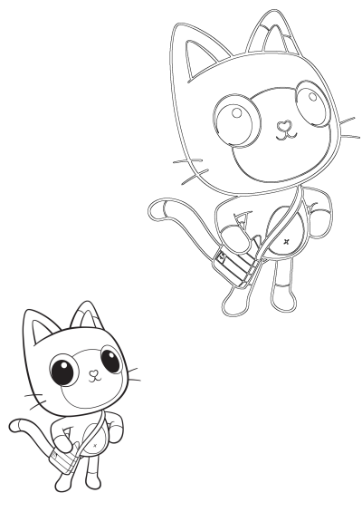 Cartoon cat with a satchel, perfect for coloring pages. A whimsical feline friend for creative fun.