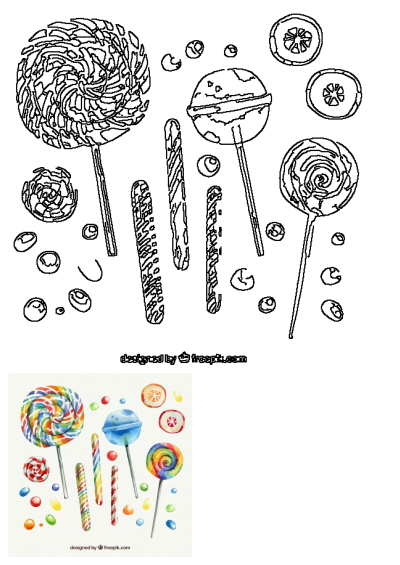 Watercolor lollipops and candy on white background. Colorful assortment of sweets, including lollipops and candy sticks, in a watercolor style.