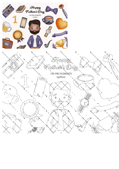 A Father's Day clipart set includes items such as hats, glasses, and beards, plus a man, tie, trophy, coffee cup, and accessories.