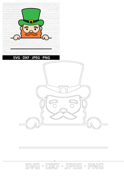 St. Patrick's Day leprechaun split name frame features a cartoon leprechaun with a beard, red hair and a green top hat for personalized projects.