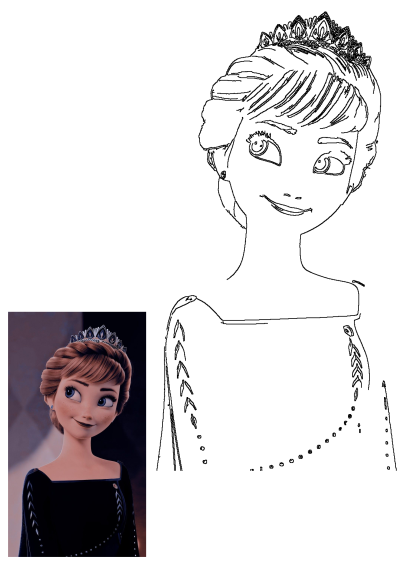 Portrait of Queen Anna from Frozen 2, showcasing her regal attire with a delicate crown atop her elegantly styled hair, exuding grace and charm.