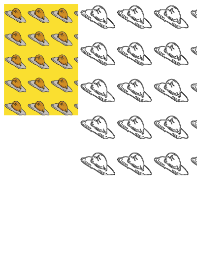 A yellow background with a repeating pattern of Gudetama, the lazy egg character, depicted as a chicken in the middle of it's head.