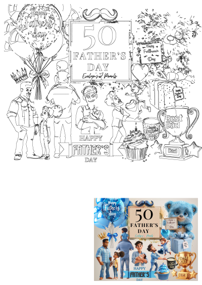 a blue teddy bear surrounded by balloons and gifts for father's day with the words happy father's day on it