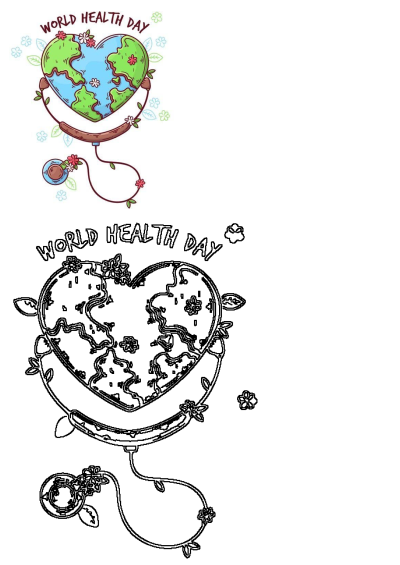 World Health Day image featuring a heart-shaped Earth adorned with flowers. Illustration of global health and wellbeing.