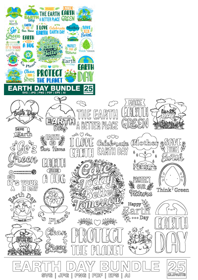 This Earth Day bundle includes 25 green and blue cliparts.Perfect for Earth Day crafts,designs. Show your support for Earth Day with these elements.