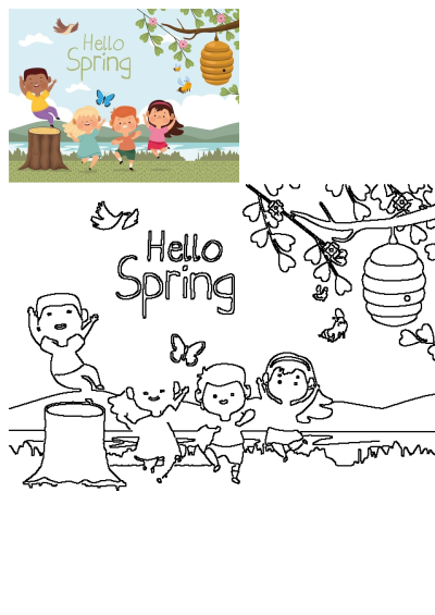 A happy illustration of children enjoying springtime with bees and a honeycomb. Symbolizing the joy of spring and outdoor activities.