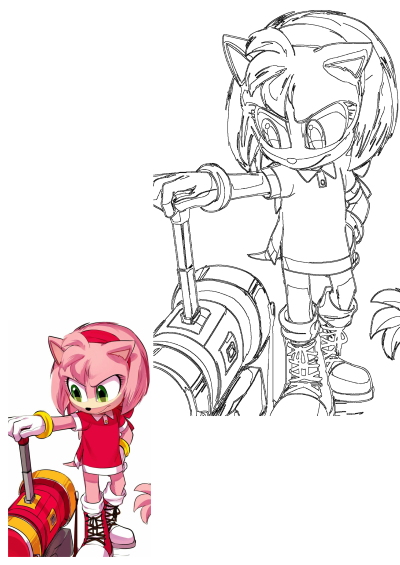 Cartoon image of Amy Rose from Sonic the Hedgehog with her Piko Piko Hammer. Ready for action and showing determination.