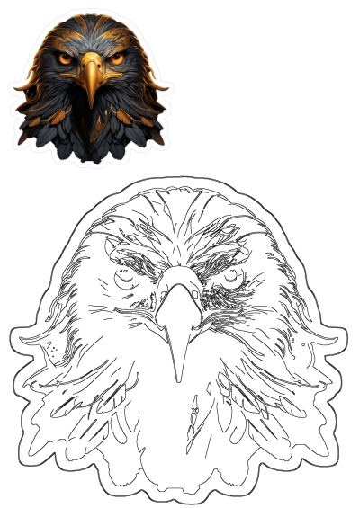 Eagle sticker featuring piercing orange eyes and striking gold feathers on its head, making it a bold and beautiful design.