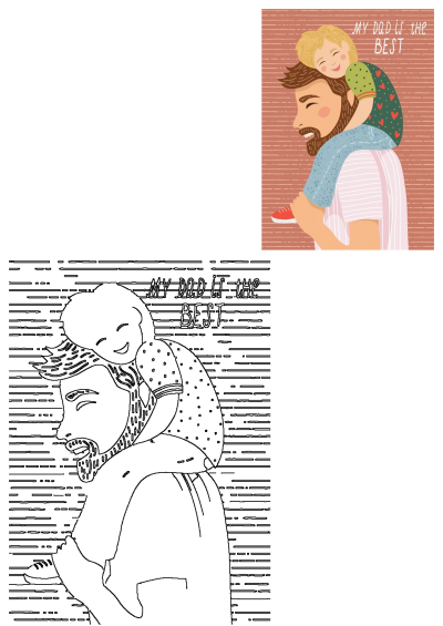 Happy Father's Day! Cute hand-drawn family illustration of a child sitting on their dad's shoulders, showing love and appreciation for the best dad ever.