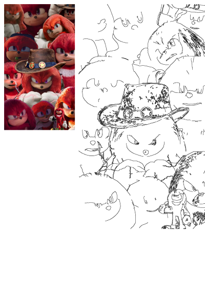 Image of Sonic and Knuckles's movie characters wearing hats. Knuckles looks fierce in a cowboy hat. Fun and playful image.
