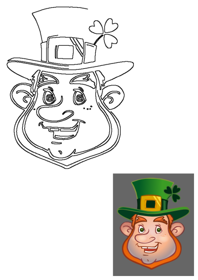 Cartoon image of a man wearing a green hat, specifically a Leprechaun face with a shamrock on his hat for St. Patrick's Day.