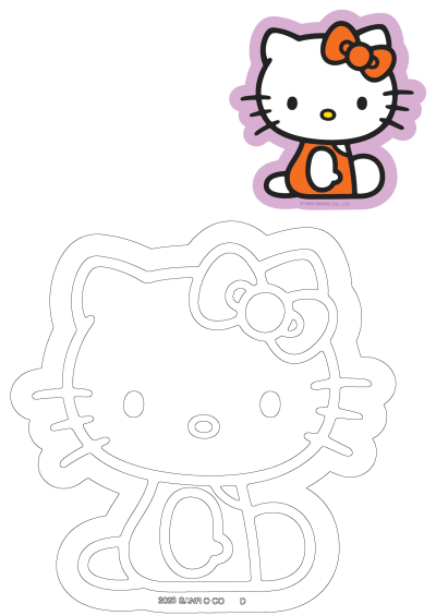 Hello Kitty sticker featuring the beloved character with a charming orange bow and outfit, perfect for decorating and adding a touch of kawaii.