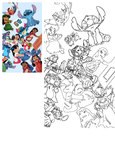 Cartoon image of Lilo and Stitch, capturing the playful and adventurous spirit of the movie as they're flying through the air.