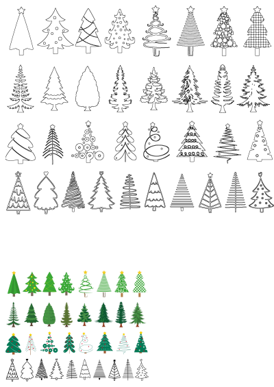different types of christmas trees on a white background