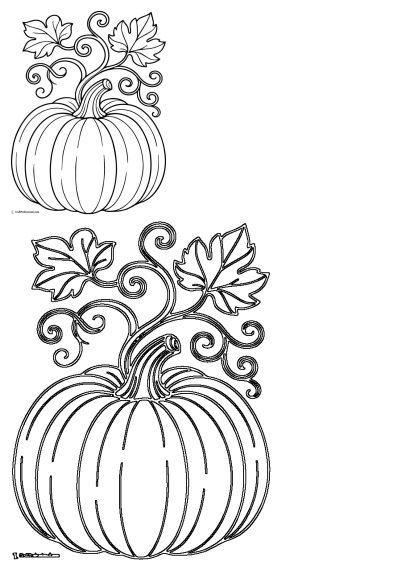 a pumpkin with leaves and swirls on the top is outlined in black and white