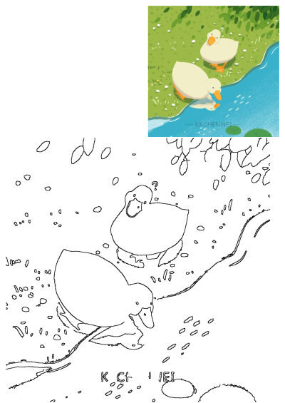 Two adorable ducks are sitting on the bank of a serene river in this cute illustration. A peaceful scene of ducks by the water.