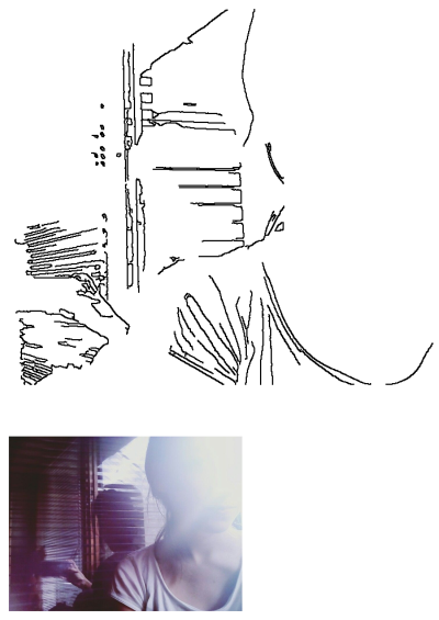 Portrait of Zuzana with bright light shining, standing by window blinds, creating a soft, dreamy atmosphere. 