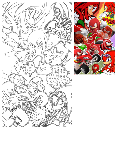 Sonic the hedgehog and Knuckles from Mario Kart racing through some sticker collages. Features various Knuckles characters.