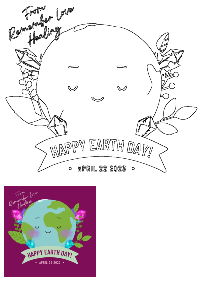 Happy Earth Day with flowers and leaves around the earth against a purple background, wishing a happy Earth day.
