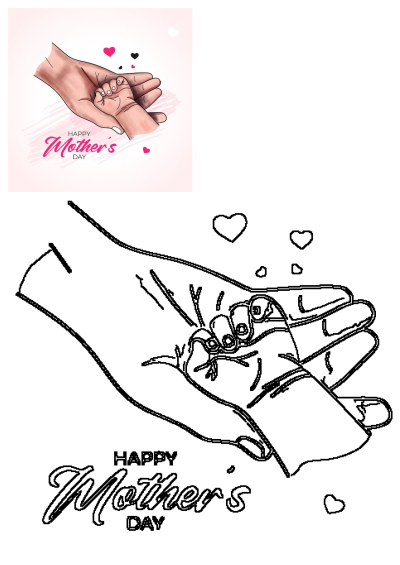 Happy Mother's Day card featuring a heartwarming image of a baby's hand gently held in its mother's hand, set against a lovely heart background.