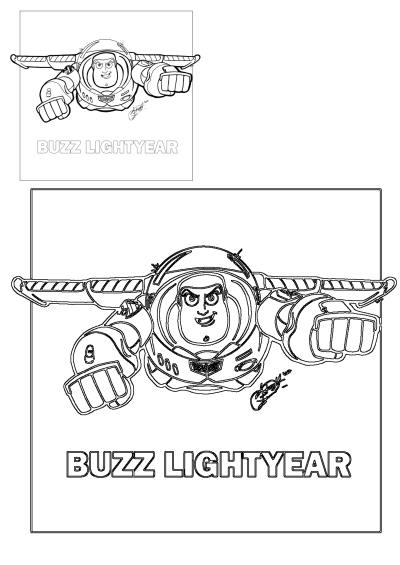 Buzz Lightyear coloring pages for kids. Print and color this fun drawing of Buzz Lightyear in flight, ready for your child's imagination.