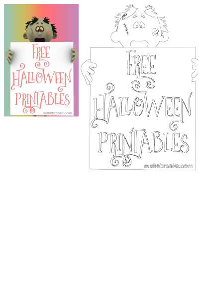 Cartoon zombie character holding a sign with 'Free Halloween Printables'. Perfect for DIY Halloween decorations and spooky season crafts.