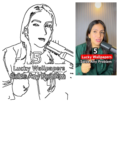 A woman presents 5 lucky wallpapers to solve any problem in a YouTube video, wearing a green shirt and holding a microphone.