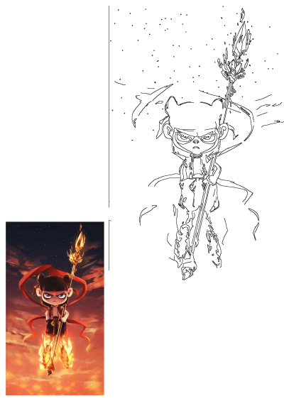 Anime character Nezha holding a fire stick with flames rising above against a dramatic sky with clouds and stars. Based on the alt description.