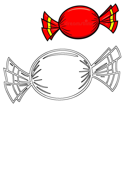 Red candy lollipop with yellow stripes on a white background. Royalty-free stock illustration of a sweet, wrapped candy.