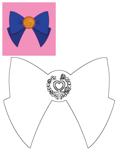 Stylized image of a blue bow featuring an orange heart with a gold crest on its front. The crest contains the female symbol and a garland