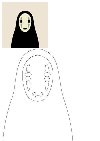 No Face Spirited Away character with a black mask. One eye is drawn in the shape of a ghost, adding an eerie element to the design.