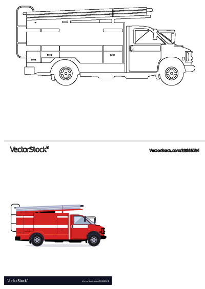Illustration of a red fire truck with a ladder on a clean white background. Vector drawing of a vibrant emergency vehicle.