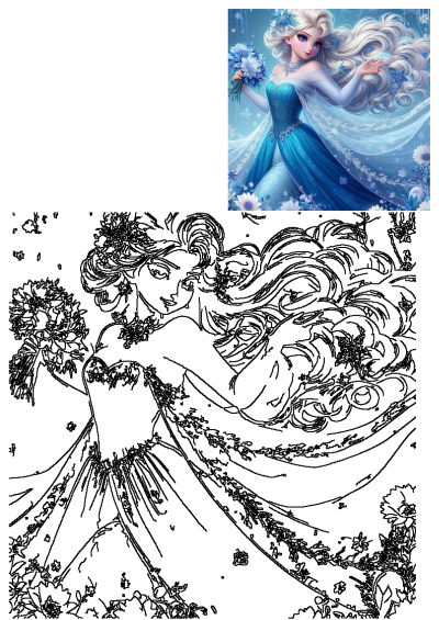 A beautiful digital artwork of a frozen princess, Elsa, elegantly holding a bouquet of blue flowers, surrounded by snowflakes and a magical aura.