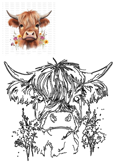 6x Highland Cow Watercolor Clipart, Watercolor PNG, Digital Download, Floral Cow, suitable for Paper Craft and Junk Journals.
