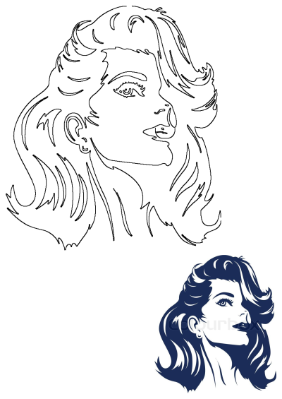 Stylized vector illustration of a woman, in navy blue and white. Portrait of jean claude in graphic novel style.
