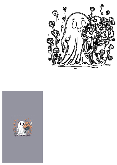 a ghost with flowers in it's mouth