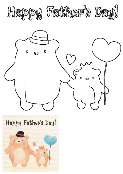 A heartwarming father's day card featuring two adorable cartoon bears holding hands. Perfect for showing dad your love on Father's Day.