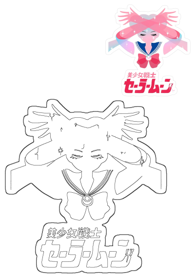 Anime character with pink hair and stars, Sailor Moon logo. Image depicts the iconic anime figure in a stylized, vibrant design.