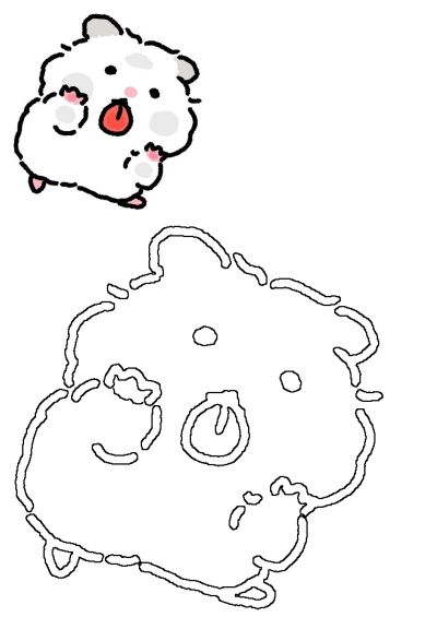 A charming cartoon drawing of a fluffy, white hamster with pink cheeks and a playful expression. A cute and delightful image.