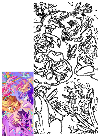 A cheerful My Little Pony image showcases the Mane Six - Pinkie Pie, Rainbow Dash, Fluttershy, Applejack, Rarity, and Twilight Sparkle.