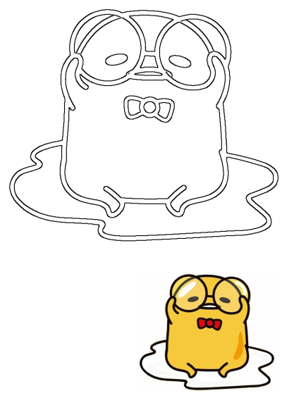 Cartoon image of an egg character wearing glasses and a bow tie, sitting on a spilled egg white, adorable and fun design.