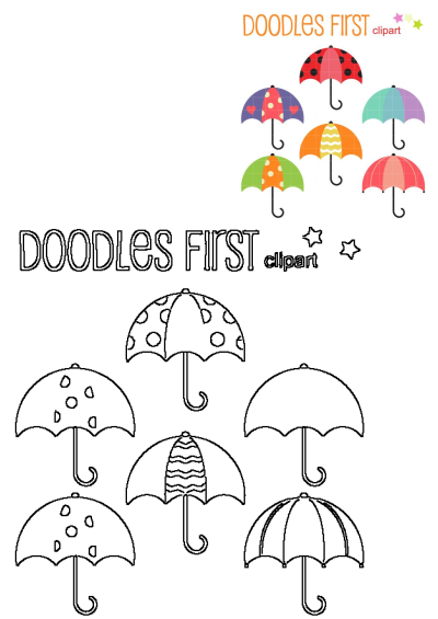 Colorful image of five umbrellas, each with unique designs including hearts, dots, stripes and wavy lines. Great for spring and summer themes.