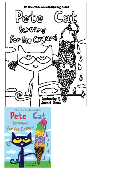 Pete the Cat is holding a huge ice cream cone on the cover of 'Pete the Cat Screams for Ice Cream!', a book by Kimberly and James Dean.