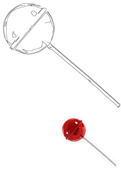 Red lollipop sticker on a white background. The image shows a cut-out style sticker of a delicious red lollipop, perfect for sweets.