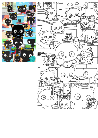 An image of many different cartoon black cats and kittens in the same photo. It features lots of cute and playful characters.