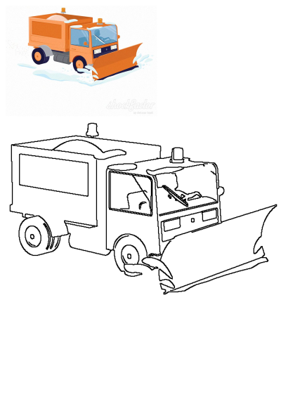 Cartoon illustration of an orange snowplow parked in the snow. This image features a cheerful depiction of winter snow removal equipment.