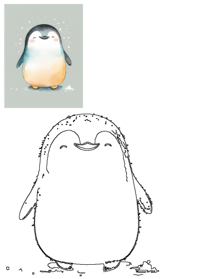 A charming watercolor painting shows a cute penguin standing in the snow with its eyes closed, creating a serene and heartwarming winter scene.