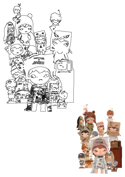 Displayed are some little Hirono The Other One Series figurines, which include a variety of designs and unique details, making this a visually appealing display.