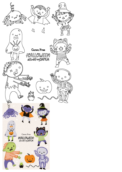 Cute Halloween Canva graphics elements. Includes spider, vampire, witch, ghost, werewolf, zombie, pumpkin, and skeleton. For Instagram posts, or printables.