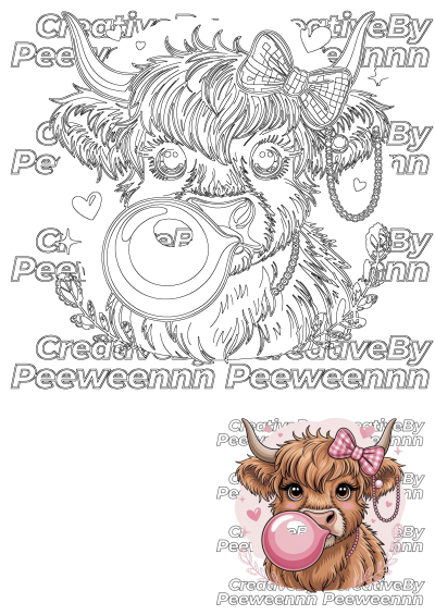 Highland Cow Bubblegum PNG for Coquette Sublimation T-Shirt Design. Cute Pastel Cow Clipart, Cottagecore Farm Animal in 2025.